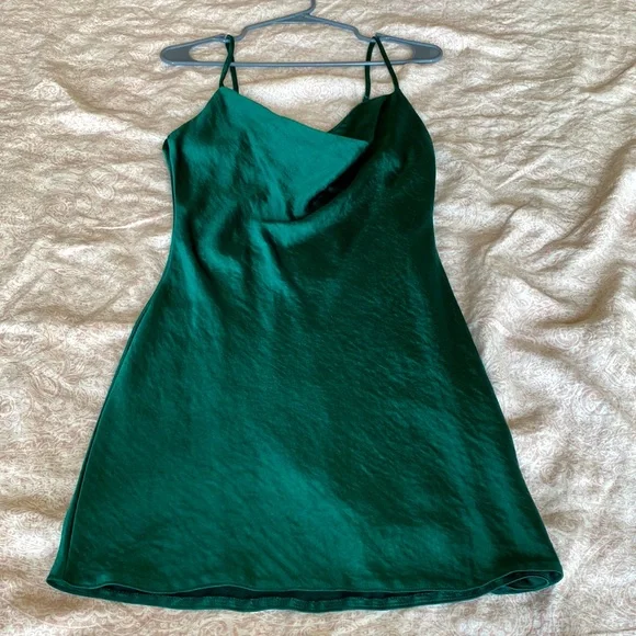 green emerald velvet dress Green Mini Slip Dress, XXS main image 1